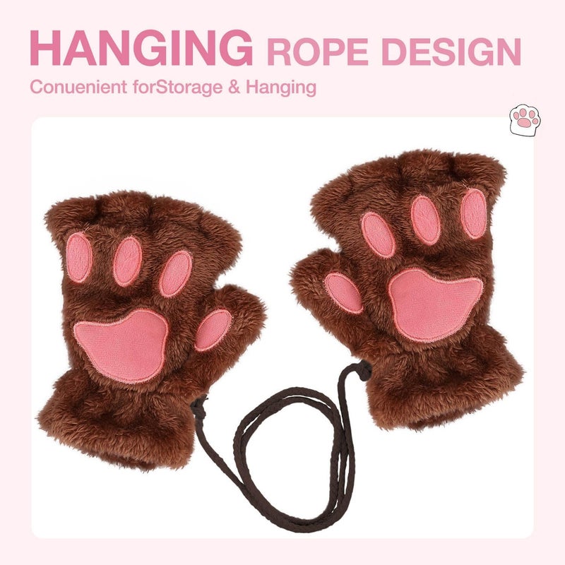 Tiny Chou Cat Paw Gloves for Cosplay Party Halloween Costume Accessories, Winter Fingerless Warm Gloves for Women Girls - Image 2